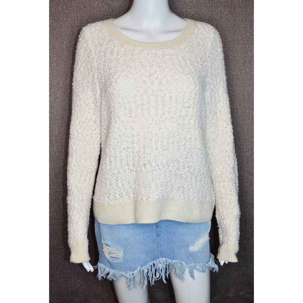 Anthropologie Moth Poly/Wool Blend Popcorn Knit Sweater Cream Size L